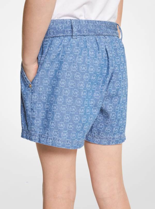Detske Sortky Michael Kors Girls Logo Jacquard Chambray Modre - Oblecenie Michael Kors Outlet | QNDBS-0897